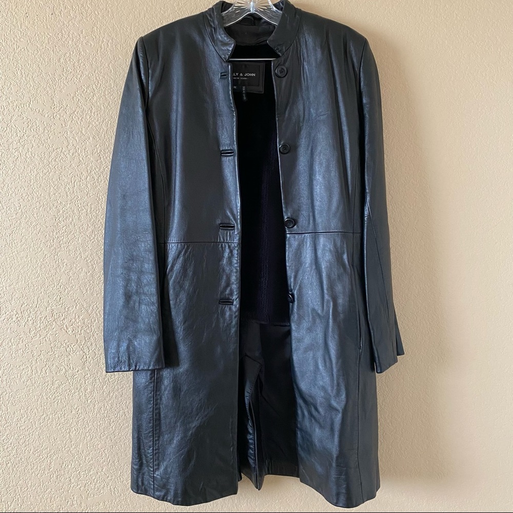 Sally & John Black Genuine Leather Coat With Soft Lining Inside, Size M